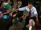 President Obama greets supporters during a campaign rally on Saturday in Milwaukee. President Obama greets supporters during a campaign rally on Saturday in Milwaukee.