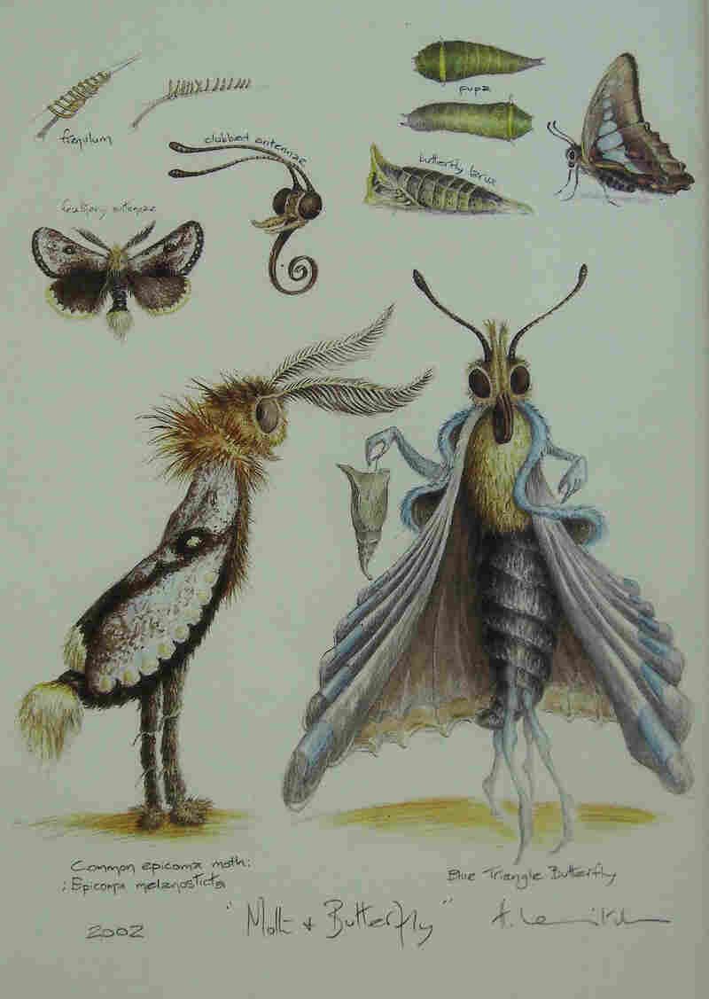 In the couple's suburban Maryland home is this artwork, a wedding present, of a moth courting a butterfly. In the couple's suburban Maryland home is this artwork, a wedding present, of a moth courting a butterfly.