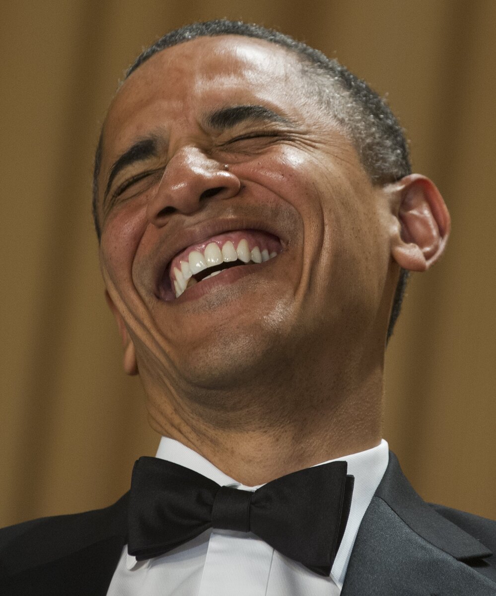President Obama laughs as comedian Jimmy Kimmel gives his monologue during the White House Correspondents Association Dinner in Washington, D.C., on April 28.