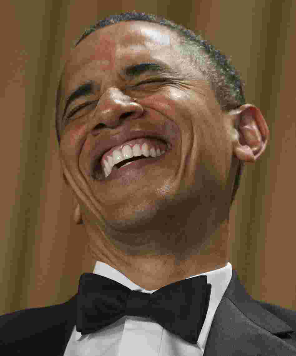 President Obama laughs as comedian Jimmy Kimmel gives his monologue during the White House Correspondents Association Dinner in Washington, D.C., on April 28.
