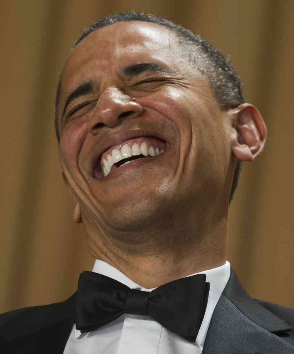 President Obama laughs as comedian Jimmy Kimmel gives his monologue during the White House Correspondents Association Dinner in Washington, D.C., on April 28.