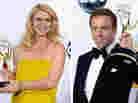 Claire Danes and Damian Lewis hold up their Emmy Awards for Showtime's Homeland.