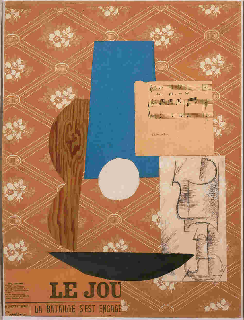 In his 1912 collage Guitar, Sheet Music, and Glass, Pablo Picasso included a fragment of the French paper Le Journal.