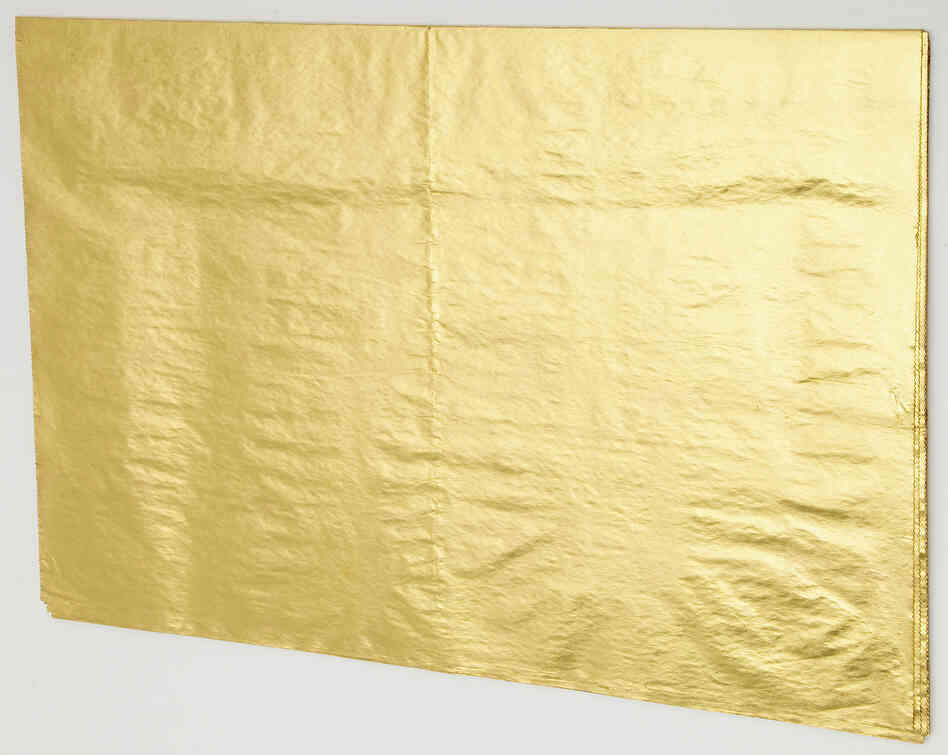 In The Good News, Jim Hodges covers the Aug. 6, 2008, edition of a newspaper published in Amman, Jordan, in 24-carat gold.