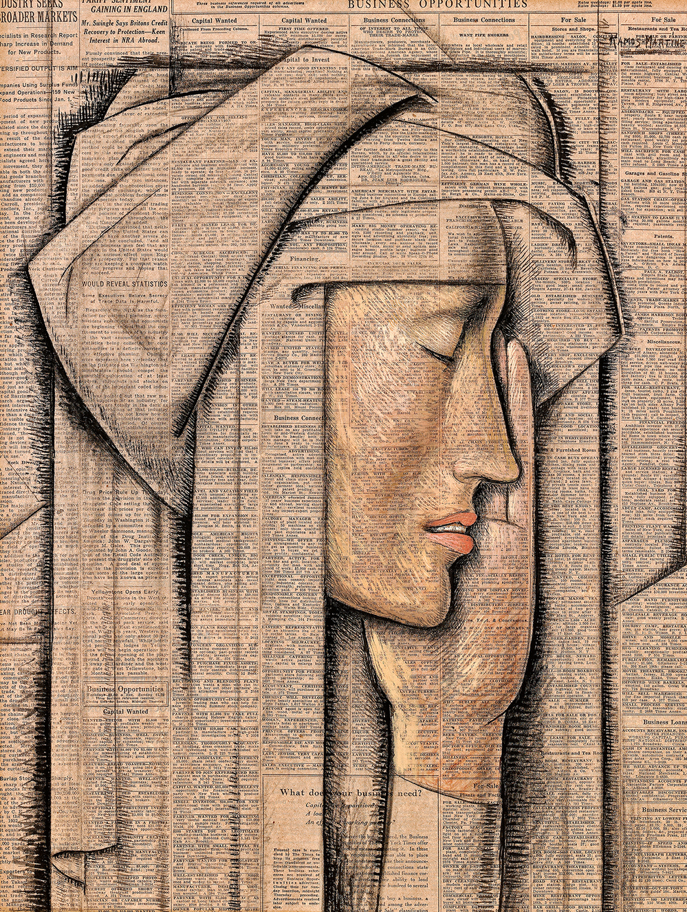 Alfredo Ramos Martinez painted Head of a Nun, tempera on newspaper, in 1934.