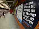 Ads condemning radical Islam went up in the New York City subway system today. The transit authority posted them after losing a legal battle with the ads' sponsor.