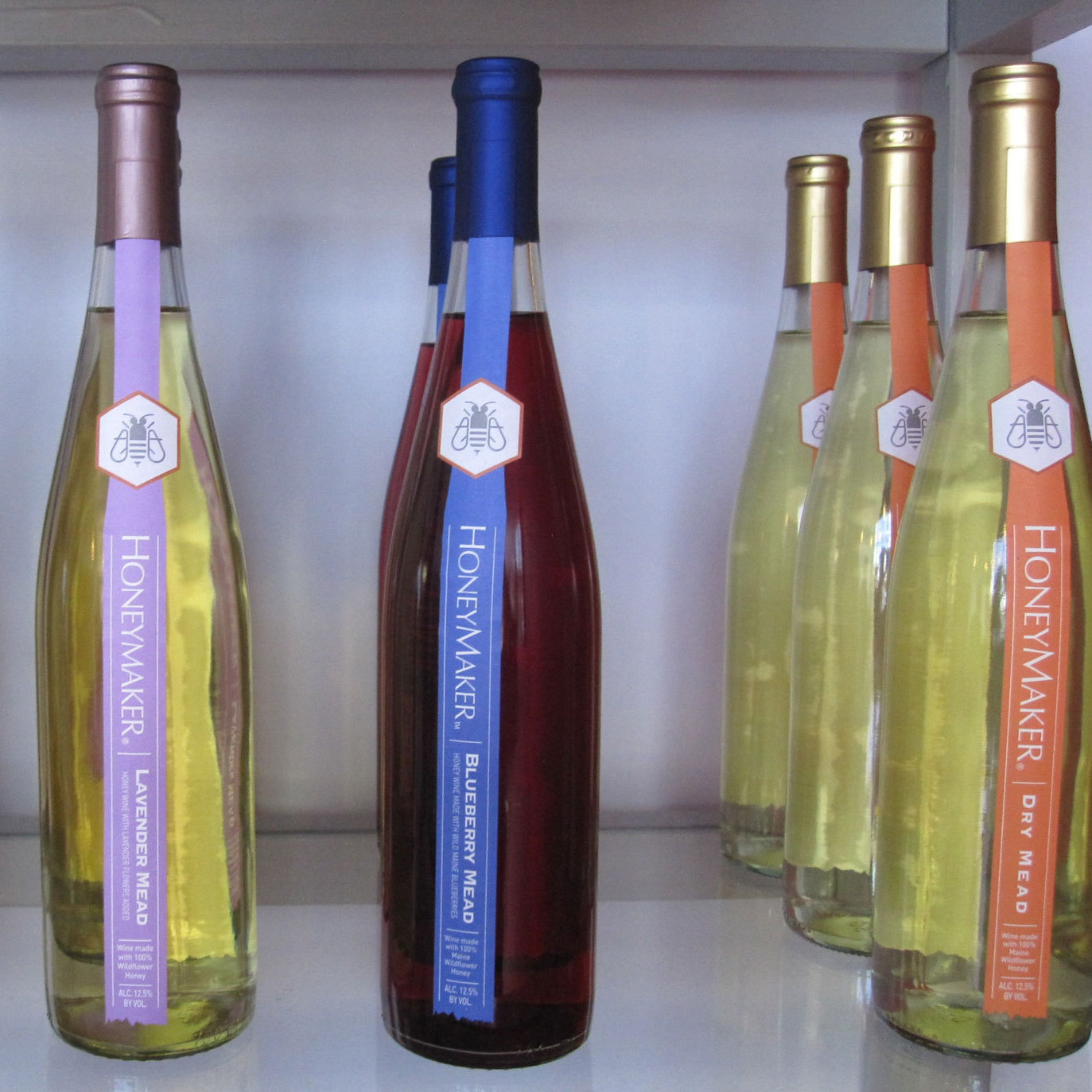 Maine Mead Works sells seven different kinds of HoneyMaker mead from blueberry to dry-hopped to semi-sweet.