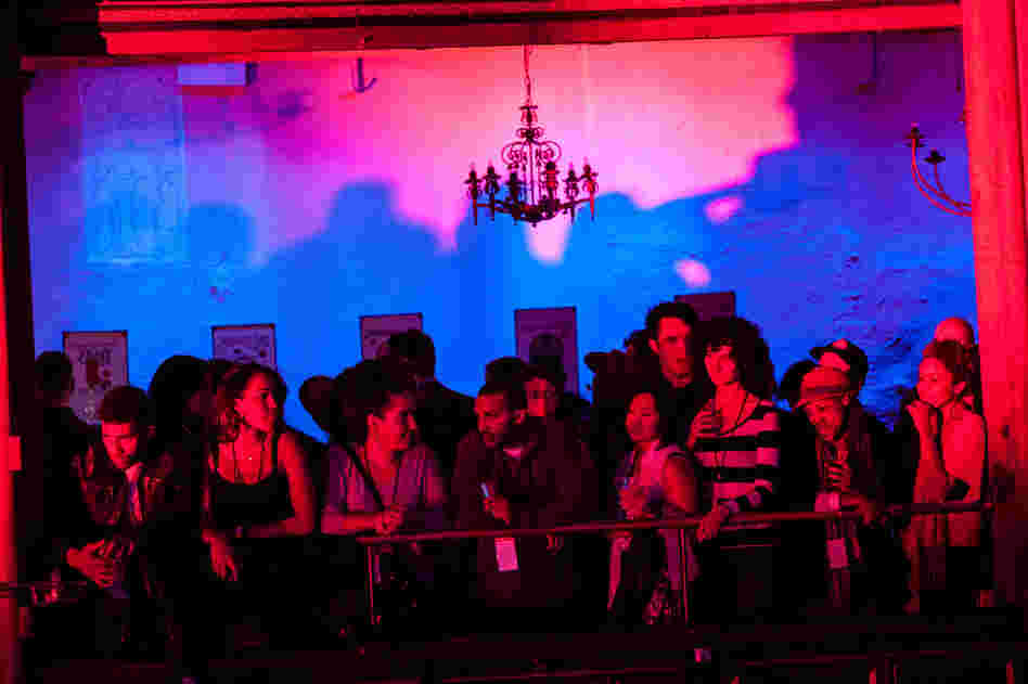 Audience members on the second-floor-balcony of the synagogue.