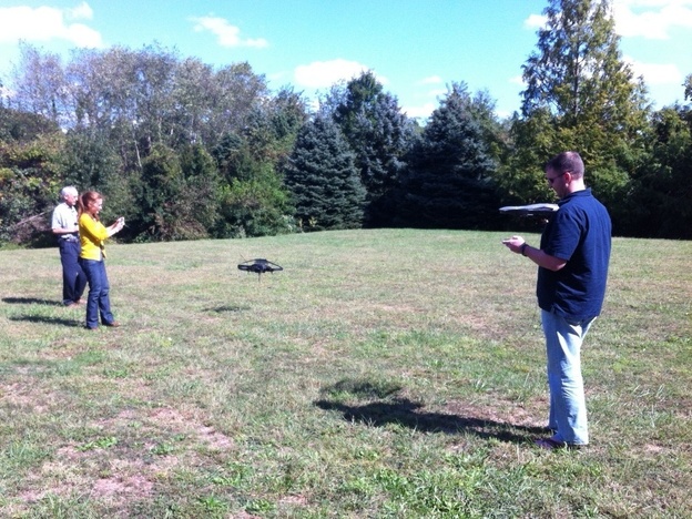 Alice Beauheim, her father and Bill Love fly their homemade machines at the Drone Smackdown in Manassas, Va., on Sunday. Objections by the Federal Aviation Administration forced organizers to hold the tongue-in-cheek contest outside of Washington, D.C.