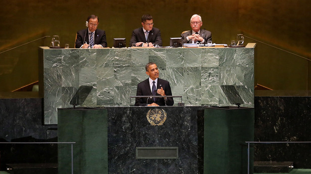 President Obama at the U.N. General Assembly this morning. (Getty Images)