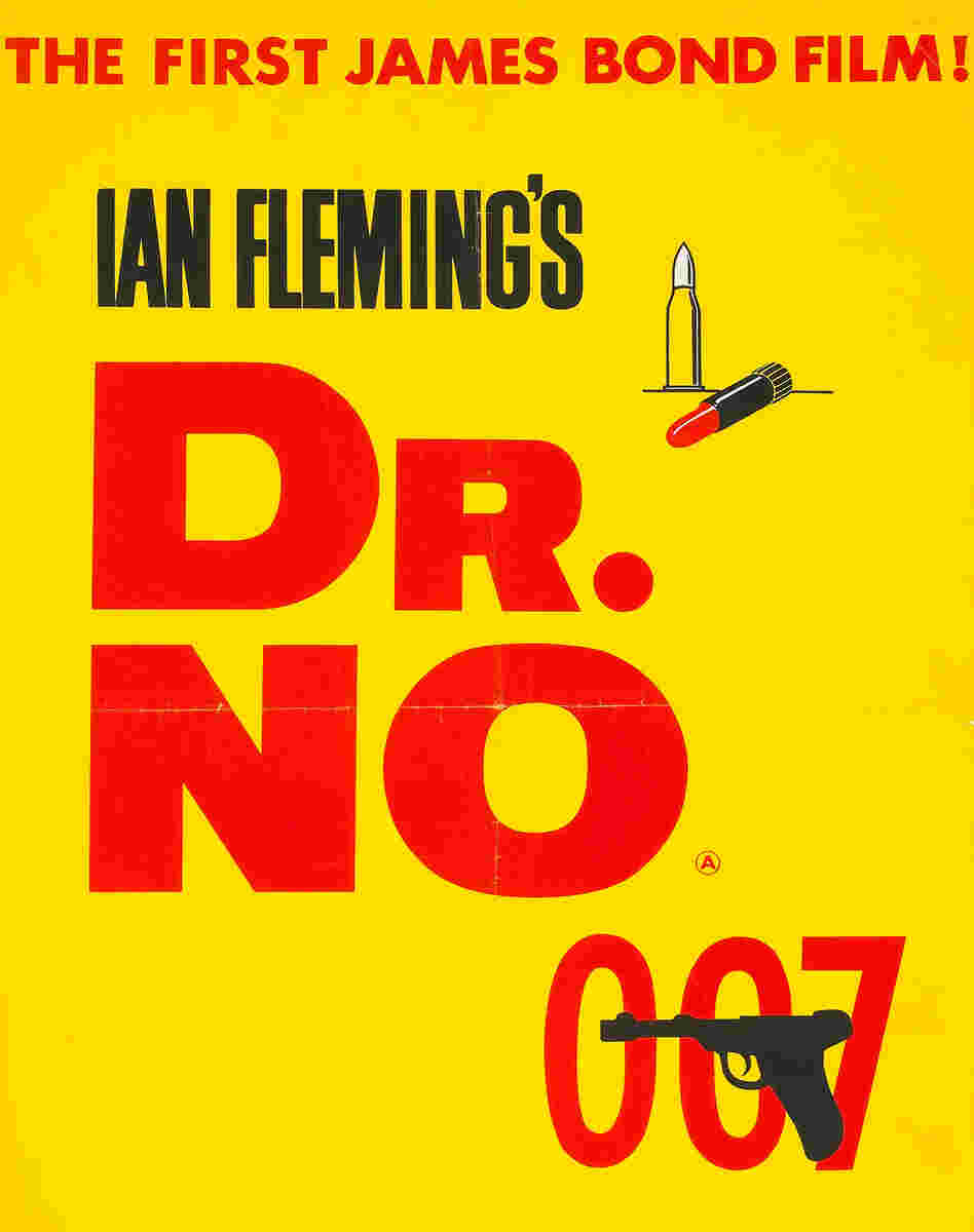 1962: The tagline across the top confidently announces that Dr. No will be the first in a series of Bond films. Adding to the "passionate" colors of red and yellow, the simple graphics of a bullet and lipstick are clear signs that violence and sex are on the menu.