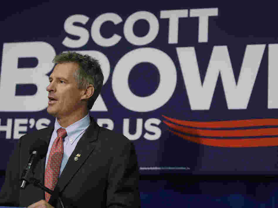 Sen. Scott Brown, R-Mass., speaks during a news conference in Boston last Friday.