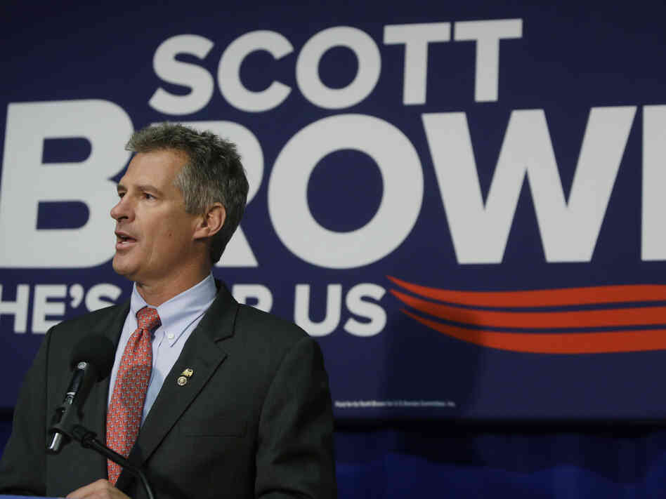 Sen. Scott Brown, R-Mass., speaks during a news conference in Boston last Friday.