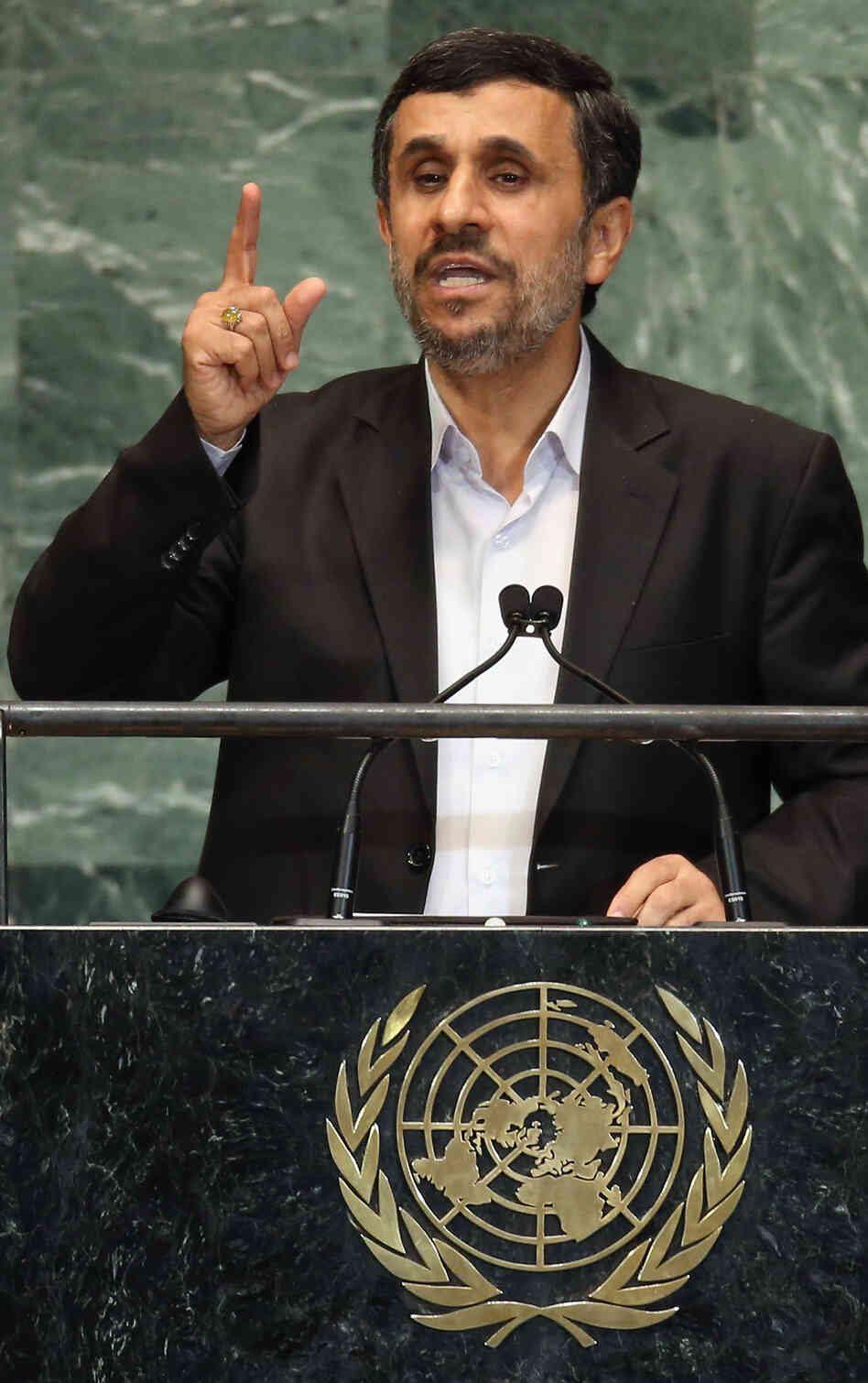 Iranian President Mahmoud Ahmadinejad during his address today at the U.N.