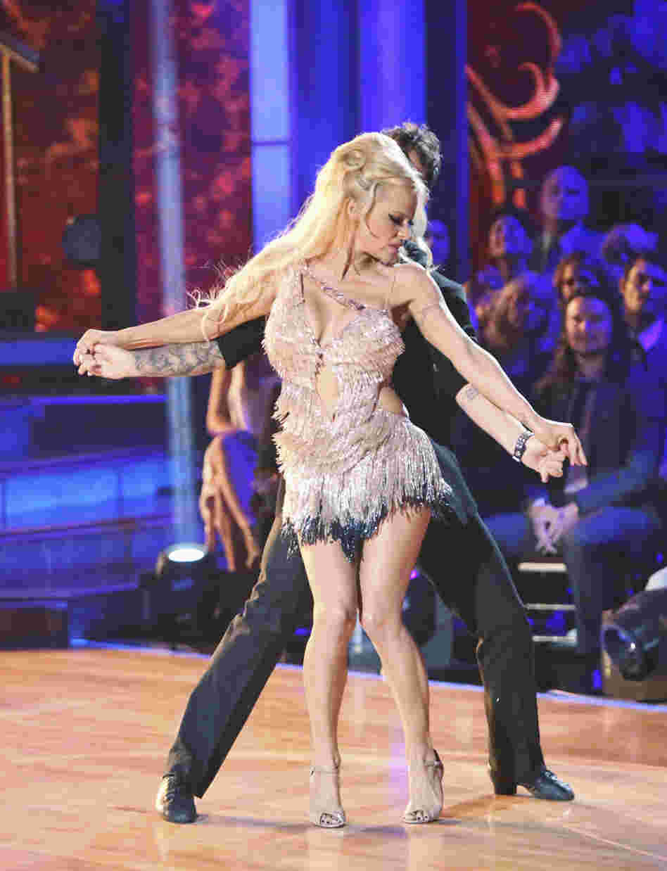 Pamela Anderson performs with Tristan MacManus on Dancing With the Stars: All-Stars. Anderson was the first contestant eliminated on the show this season.