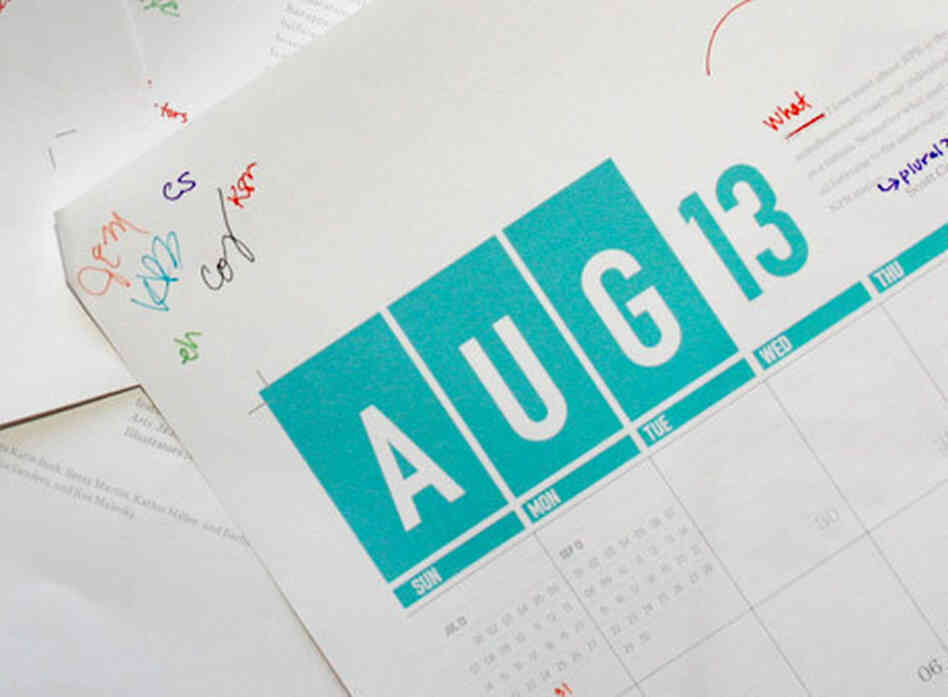 The 2013 NPR Wall Calendar, during the editing process. The 2013 NPR Wall Calendar, during the editing process.