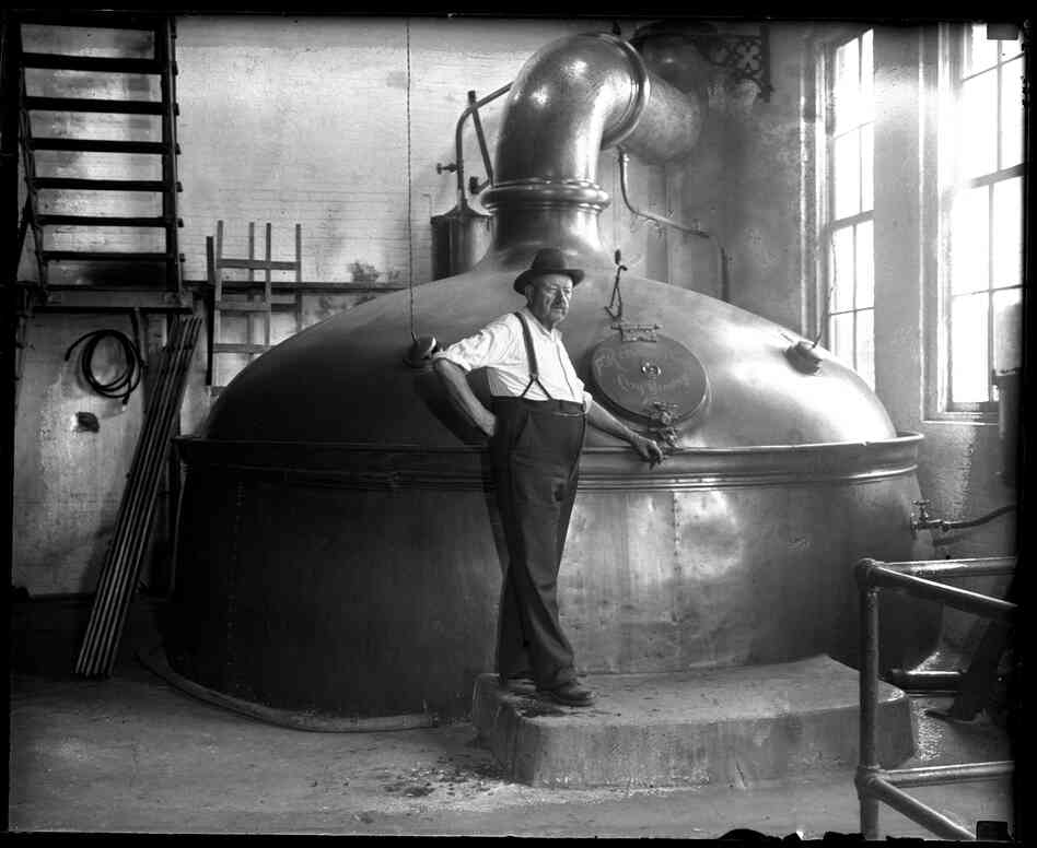 Conrad Griesser, brewmaster for Reisch Brewery in Springfield, stands in front of a brew kettle with a 360-barrel capacity. After the repeal of Prohibition in 1933, the Reisch family raised $250,000 to refurbish the plant with new equipment. The State Journal published a package of pictures on July 8, 1934 just as they were reopening. The brewery closed in 1966.