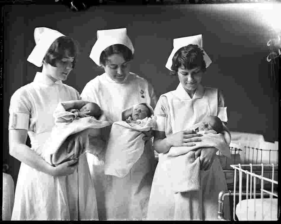 Triplets born to Mr. and Mrs. Lyman Atterberry of Petersburg at St. John's Hospital, two girls and a boy, Aug. 21, 1930.