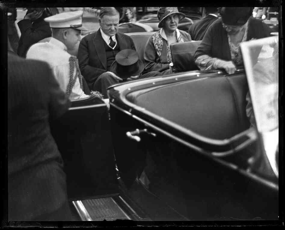 President Herbert Hoover visited Springfield on June 17, 1931, to rededicate Lincoln's Tomb after an extensive renovation. The country was the depths of the Depression. Millions were unemployed, thousands of factories shut down, businesses were in bankruptcy, and agricultural prices were at the lowest levels in 30 years. While waiting for the procession to start, Hoover appears lost in thought.