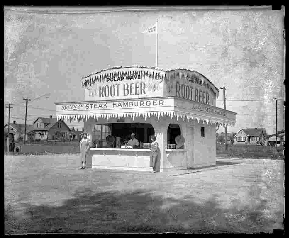 Polar Wave root beer and sandwich stand, circa 1936.