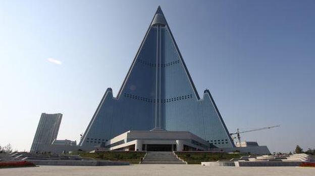 The Ryugyong Hotel, from the front. (Koryo Tours)