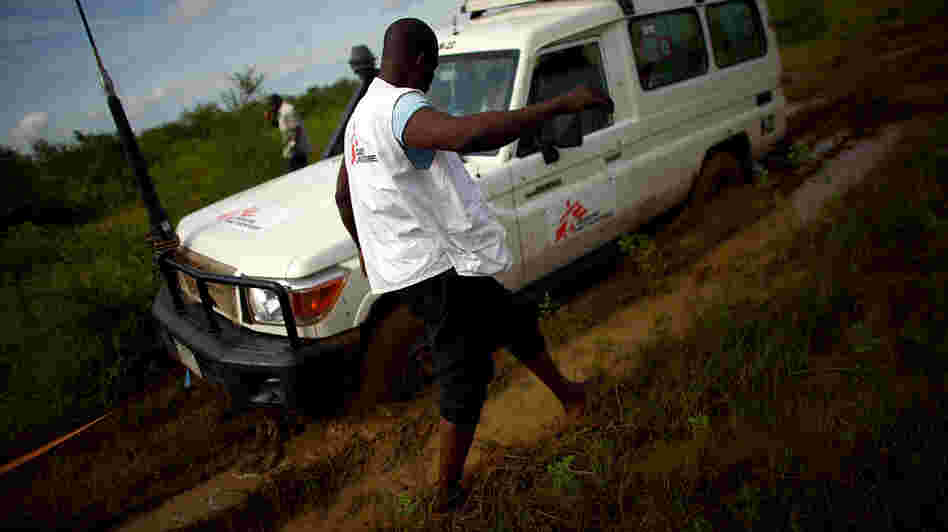 Four-wheel drive is no match for the mud on the road to a gold mine in northern Nigeria.