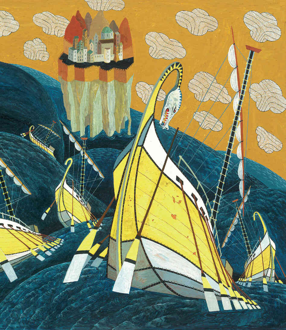 "He and his men traveled on across the uncharted sea, congratulating themselves on their escape. They were still lost, but they let the wind carry them forward, hoping they would soon reach land."
