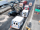 Fire department personnel, police officers and paramedics at the scene of a fatal collision on Highway 401 in Mississauga, Ontario, in July 2011. Fire department personnel, police officers and paramedics at the scene of a fatal collision on Highway 401 in Mississauga, Ontario, in July 2011.