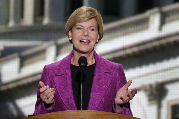 U.S. Rep. Tammy Baldwin addresses the Democratic National Convention in Charlotte, N.C., earlier this month. Baldwin was once considered the underdog in the race for retiring Democrat Herb Kohl's Senate seat, but now polls show her leading Tommy Thompson.