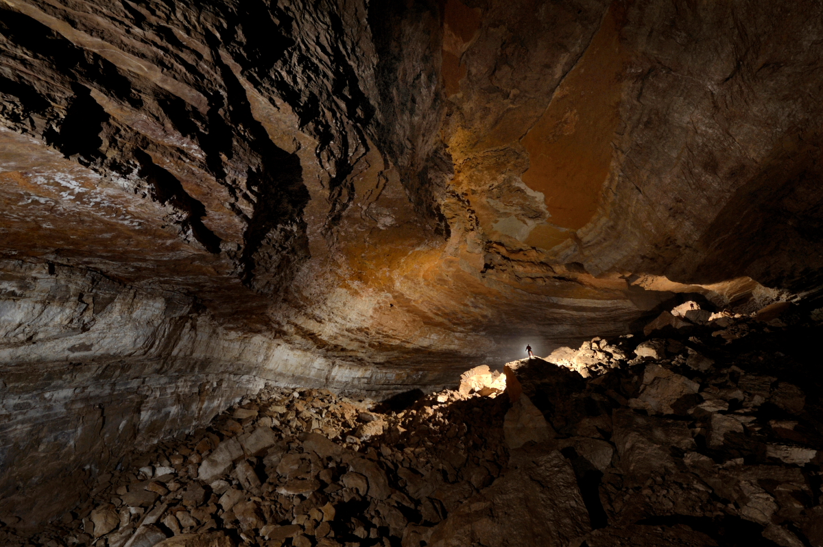 Looking up The Great Rubble Heap in the Gouffre Berger.