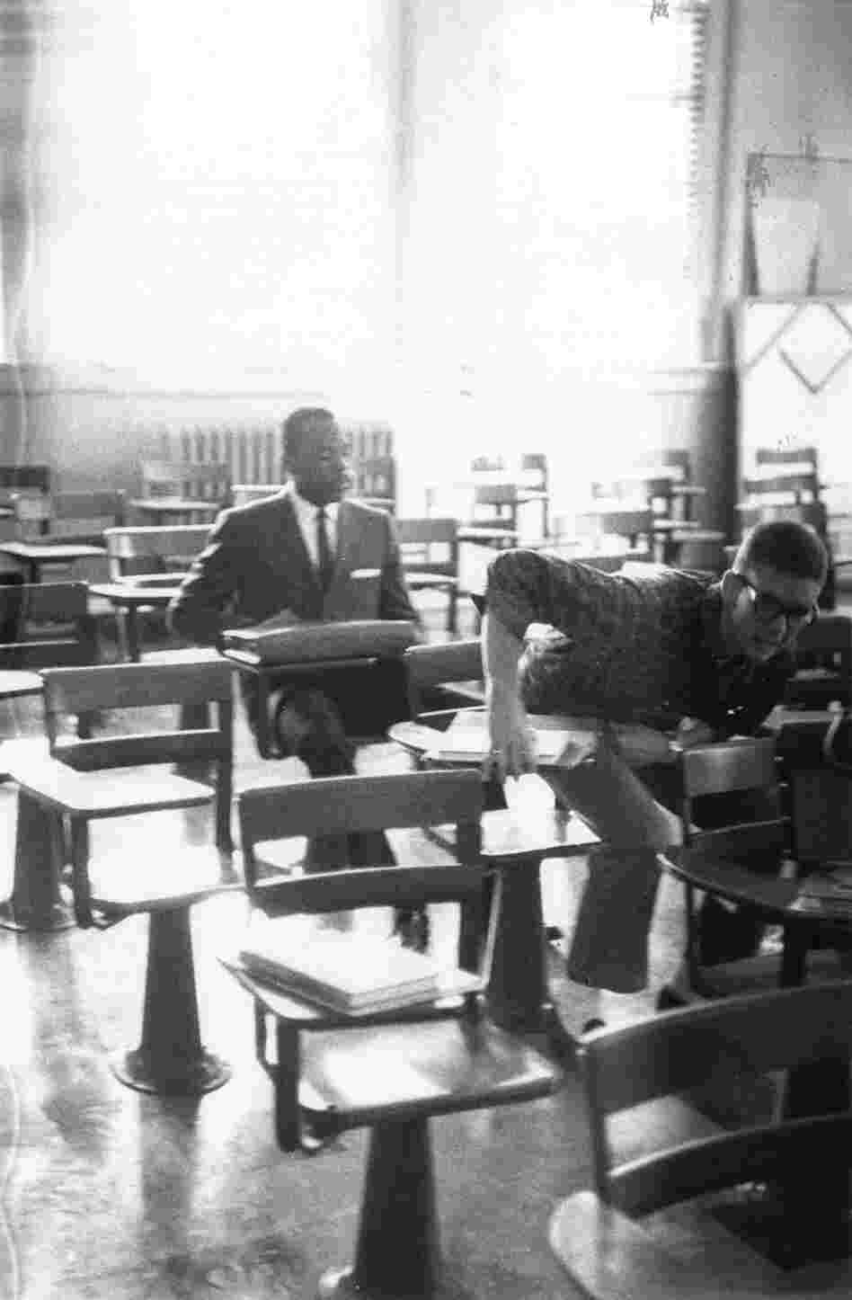Photos of James Meredith's first day of classes at the University of Mississippi. The images are now a part of the Ed Meek Collection at the Meek School of Journalism and New Media at the University of Mississippi.