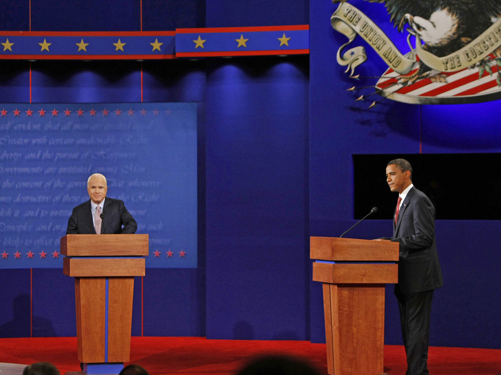 Sen. John McCain and then-Sen. Barack Obama, at one of their 2008 presidential debates.