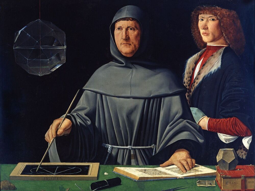 Luca Pacioli is the one on the left. (Nobody knows who the guy on the right is.)