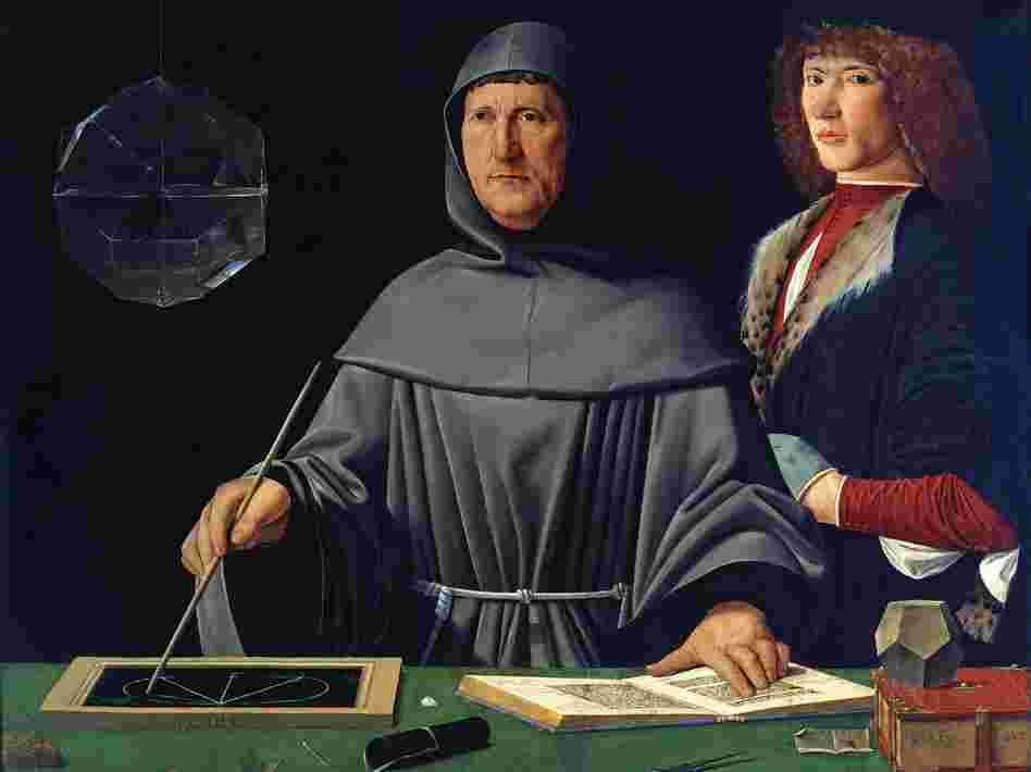Luca Pacioli is the one on the left. (Nobody knows who the guy on the right is.)