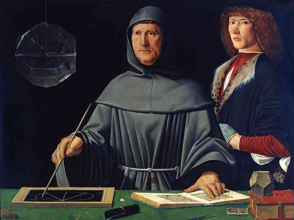 Luca Pacioli is the one on the left. (Nobody knows who the guy on the right is.)