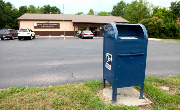 A mailbox outside a post office in Lawrence, Mich.