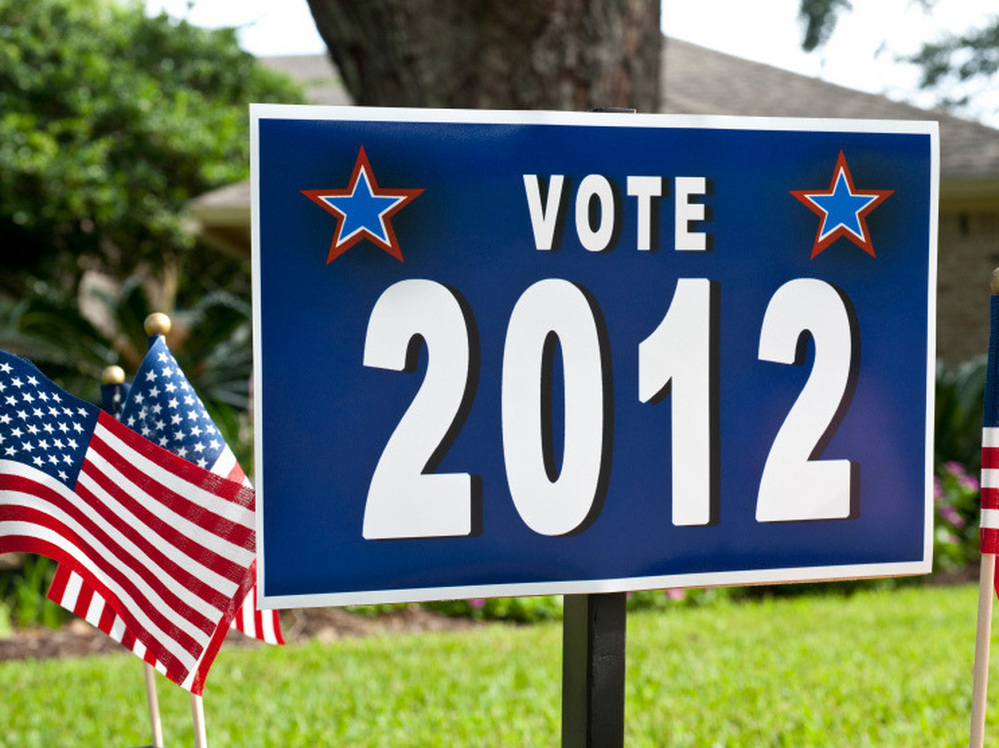 Vote 2012 sign on a front lawn.