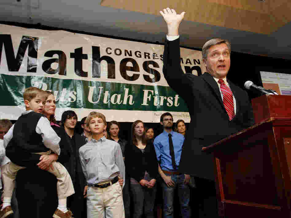 Utah Rep. Jim Matheson gave a victory speech after winning re-election in November 2010. He has consistently broken with Democratic Party lines and beat Republican challengers.