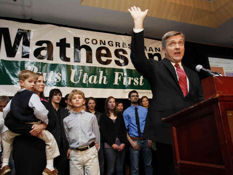 Utah Rep. Jim Matheson gave a victory speech after winning re-election in November 2010. He has consistently broken with Democratic Party lines and beat Republican challengers.