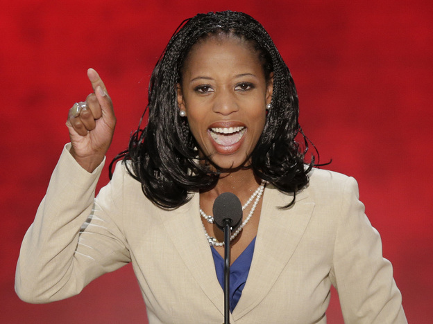 Mia Love, the mayor of Saratoga Springs, Utah, addresses the Republican National Convention in Tampa, Fla., on Aug. 28. She's running for Congress against incumbent Democrat Jim Matheson.