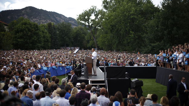 President Obama speaks during a campaign event at University of Colorado Boulder Sept. 2. He and his Republican challenger, Mitt Romney, will have their first debate at the University of Denver on Wednesday.
