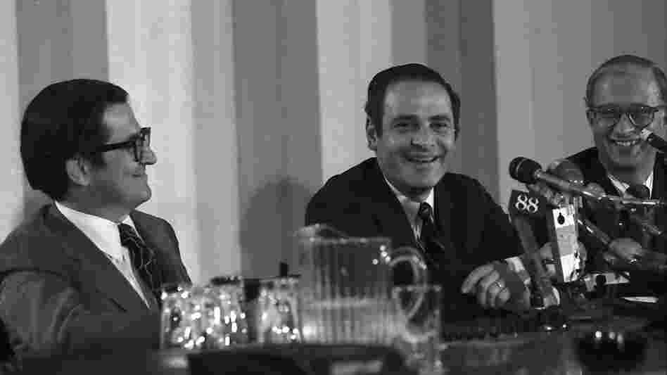 Former New York Times president and publisher Arthur Ochs Sulzberger, center, died on Saturday. He was 86.