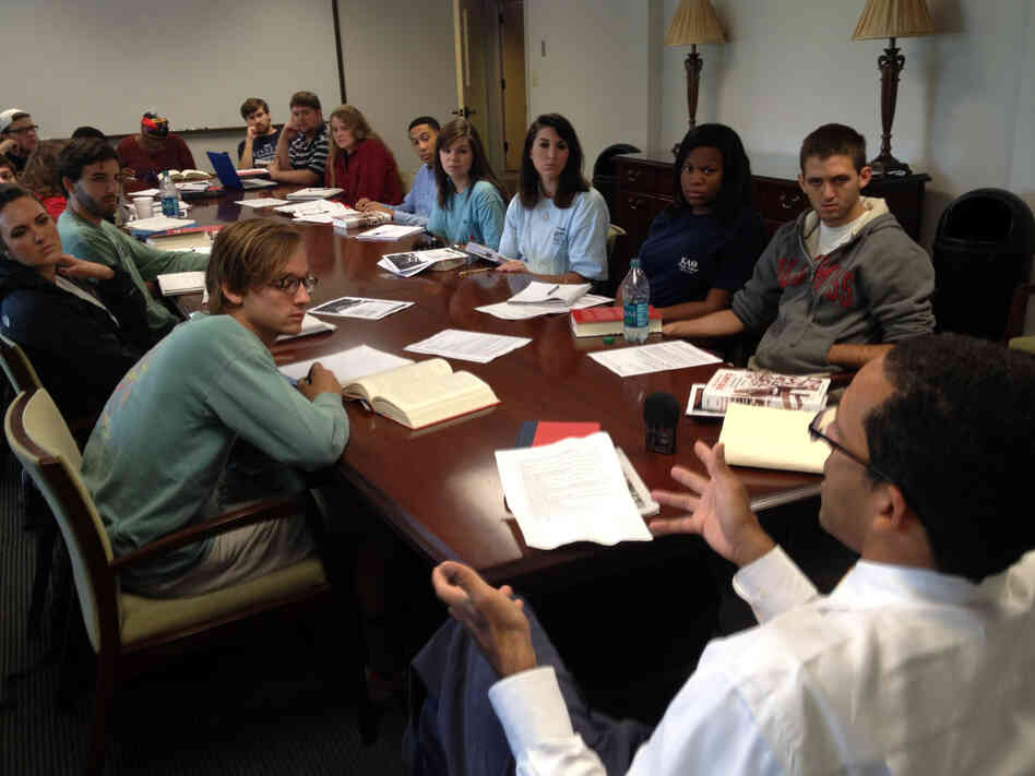 Undergraduate Ole Miss students sit in an Honors College course called "Opening the Closed Society," on the school's turbulent history.