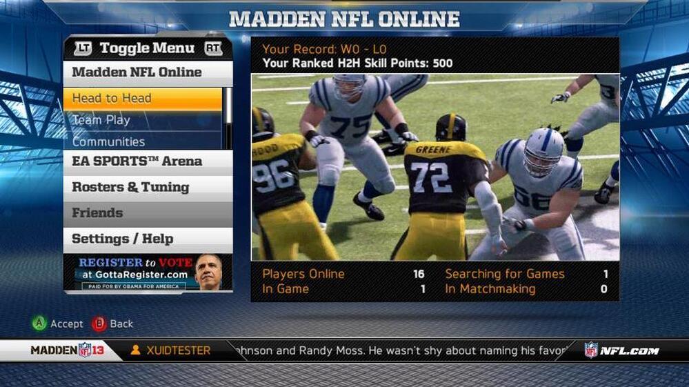 An ad for President Obama's re-election campaign appears in Madden NFL 13.