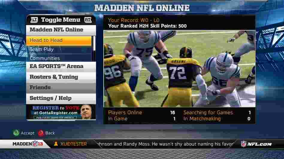 An ad for President Obama's re-election campaign appears in Madden NFL 13.