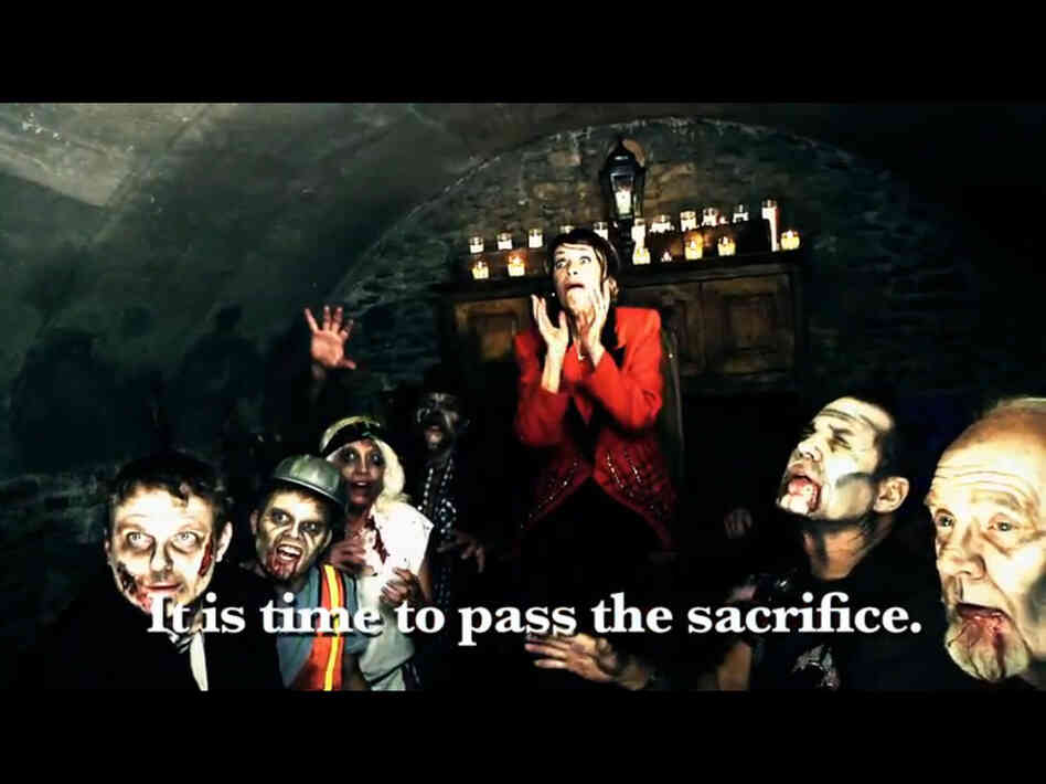 Actors depict Rep. Nancy Pelosi and zombies in a campaign ad by her Republican challenger.