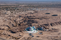 Salvation Mountain, located near the main road to Slab City, was built by Leonard Knight out of adobe clay. At the center, Knight sculpted the words