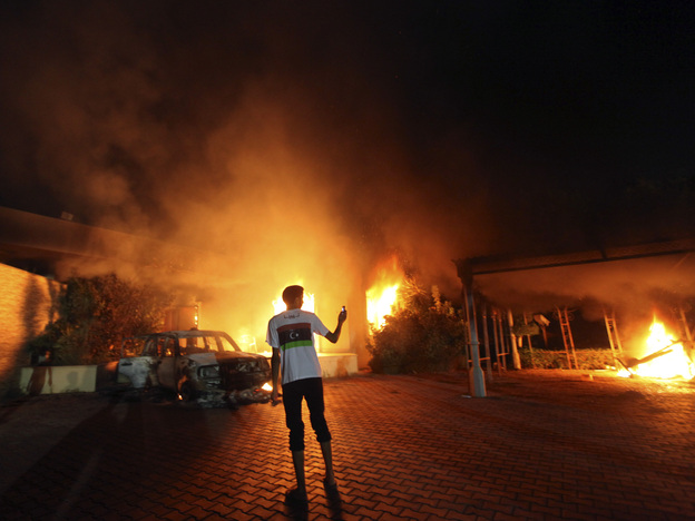 Sept. 11, 2012: A blaze erupted during the attack on the U.S. consulate in Benghazi, Libya.