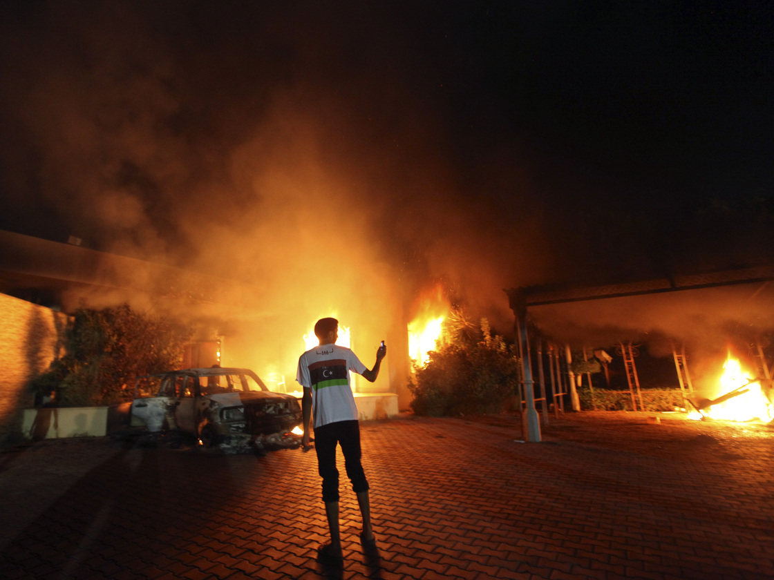 Sept. 11, 2012: A blaze erupted during the attack on the U.S. consulate in Benghazi, Libya.