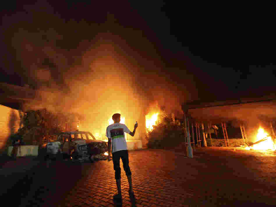 Sept. 11, 2012: A blaze erupted during the attack on the U.S. consulate in Benghazi, Libya.